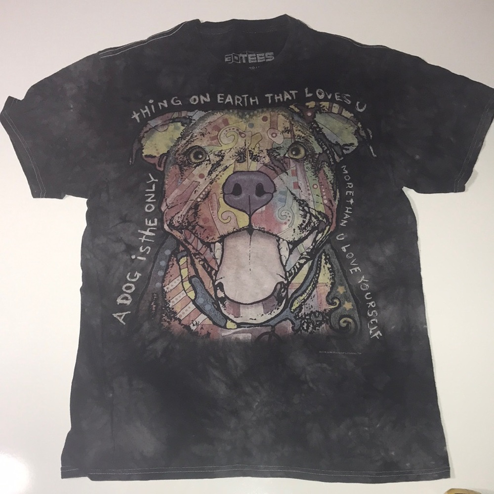 3D Tees Dog Tee Woman’s size medium gray/black Tye dye colors